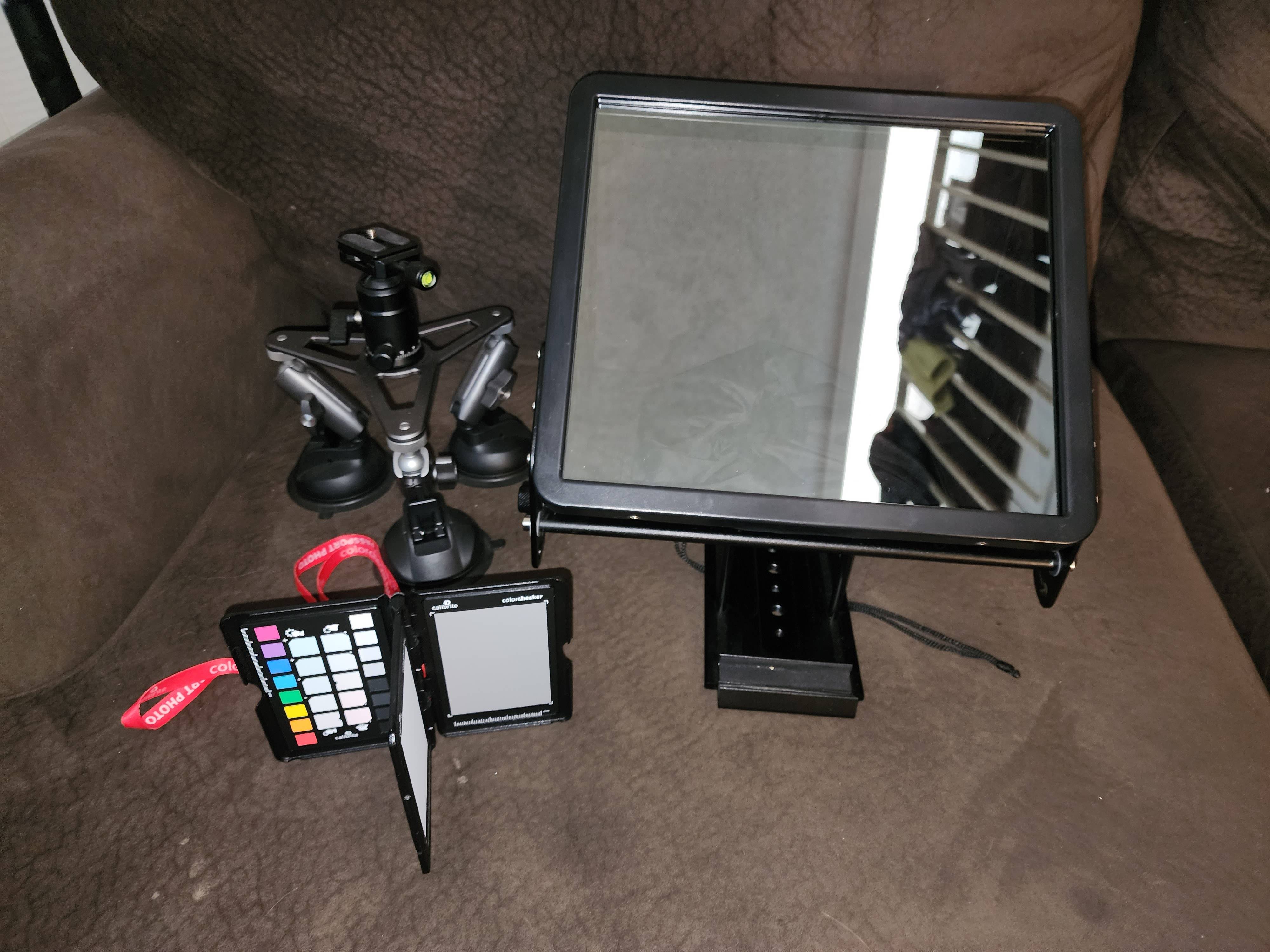 16" Large Teleprompter, Calibrite Colorchecker Passport Photo 2, and Adaptom Heavy Duty Triple Suction Cup