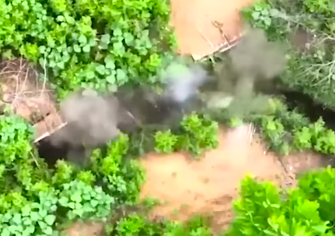 Ukrainian Troops Bomb Russian Soldiers With Drone