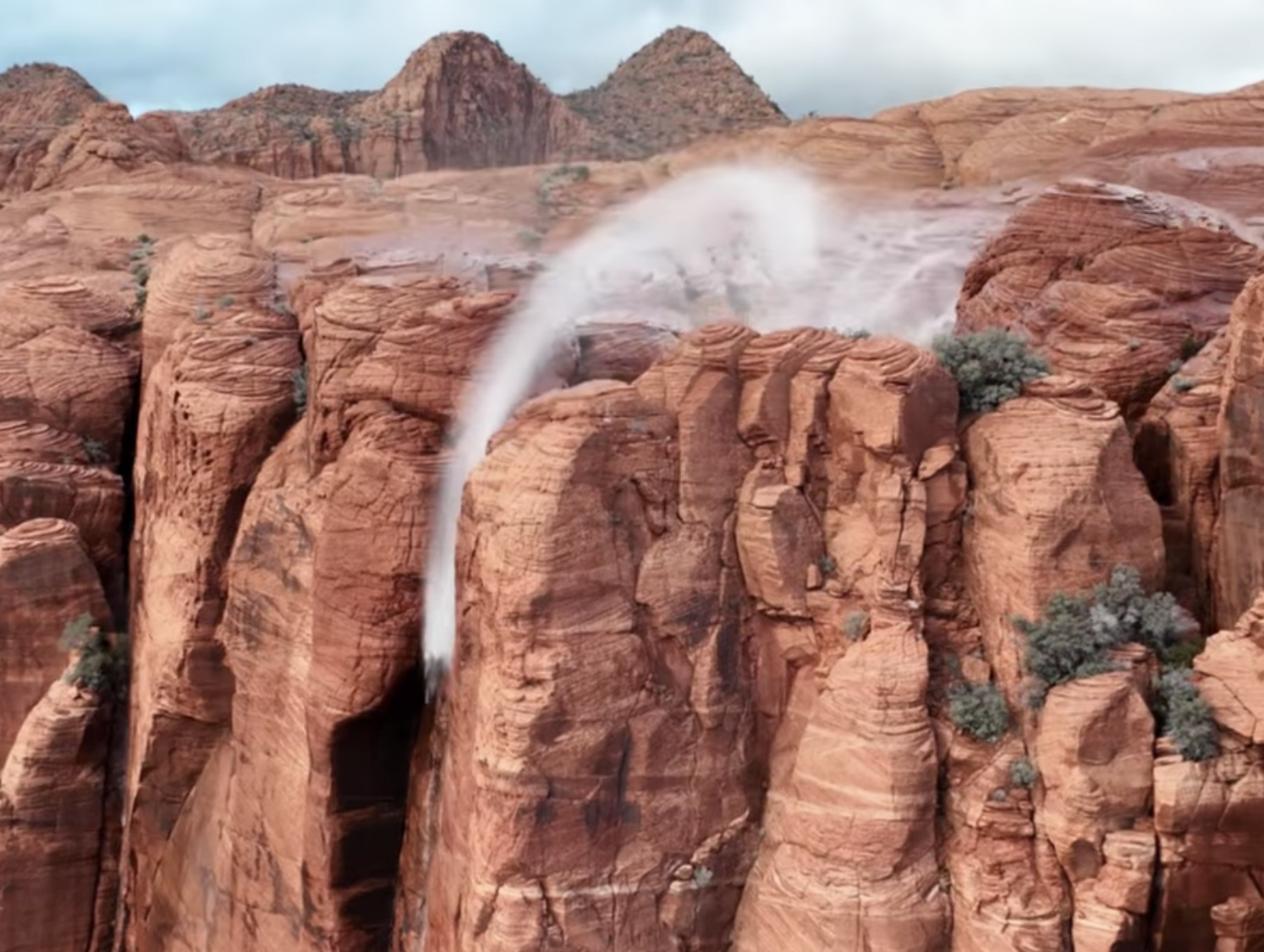 Drone Pilot Captures "Backwards" Waterfalls in Utah