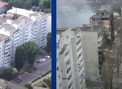 A Drone's Eye View of City Destruction From Russian Invasion of Ukraine