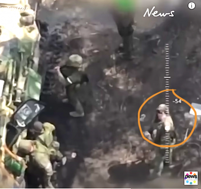 Russian Solider Flips the Bird to Ukrainian Surveillance Drone