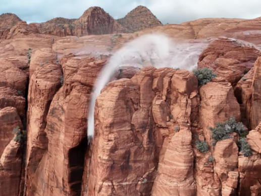 Drone Pilot Captures "Backwards" Waterfalls in Utah